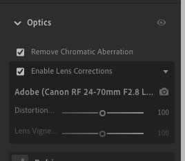 Lens correction profile selection in Lightroom
