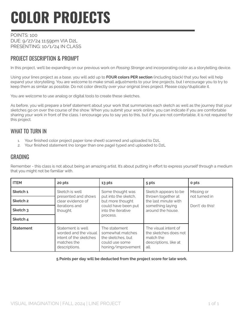 Color Project assignment brief, page 1