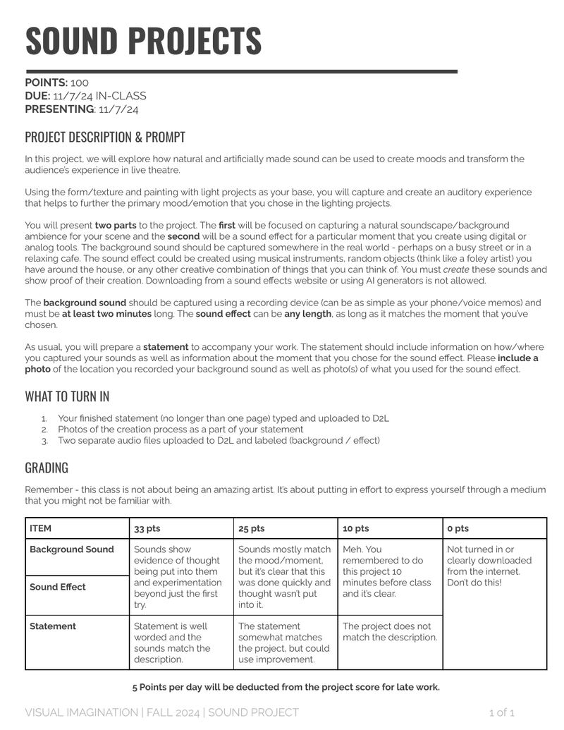 Sound Project assignment brief, page 1