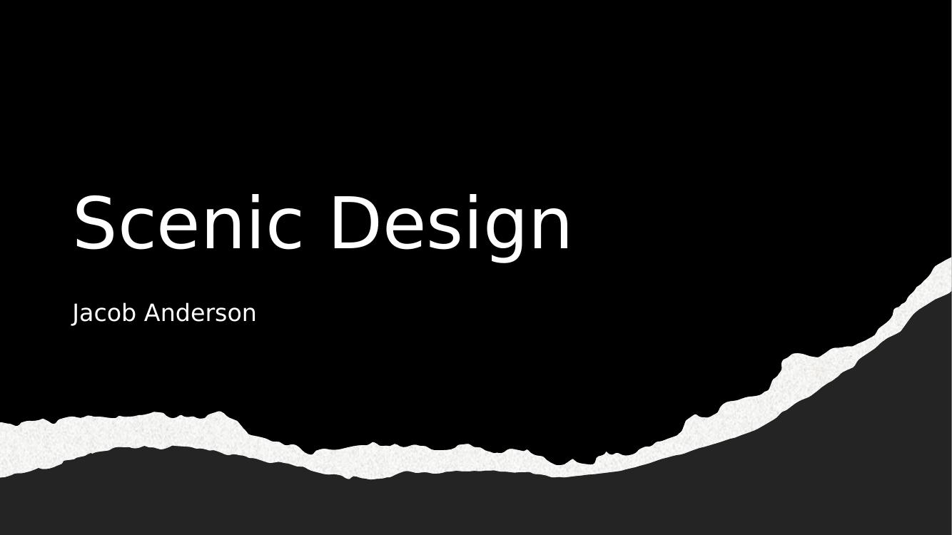 Jacob Anderson · Final project title slide reading "Scenic Design / Jacob Anderson" on a torn-paper graphic