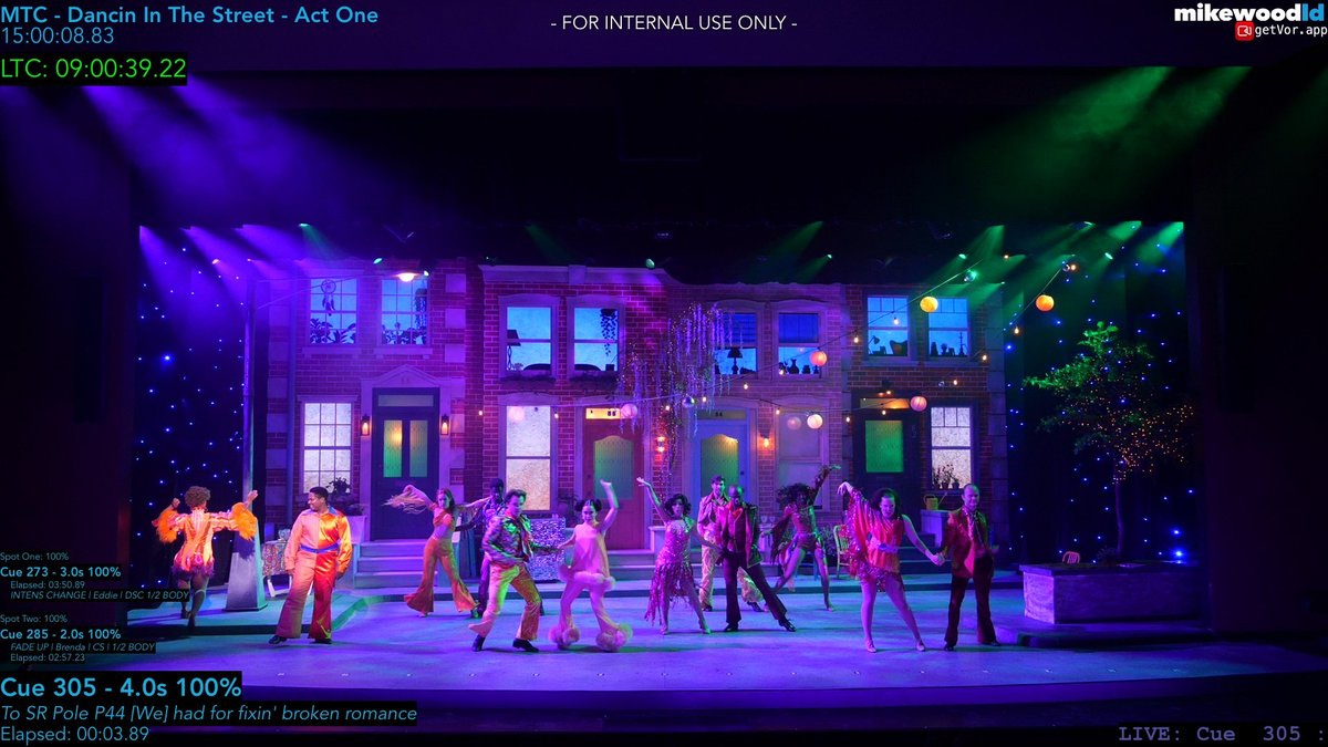 Dancin' In The Street, the full company mid-number under a saturated disco wash